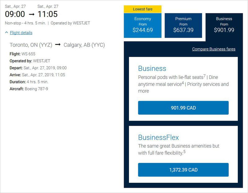 westjet 787 booking 1