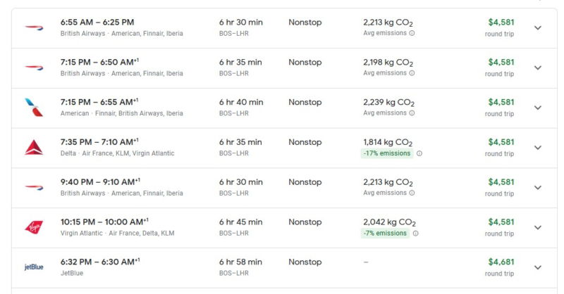 jetblue boston heathrow pricing