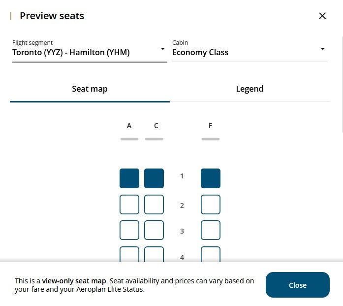 air canada landline booking map