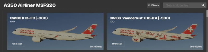 swiss airbus a350 liveries msfs